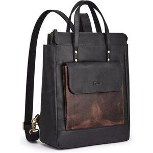 S-ZONE Genuine Leather Backpack Purse for Women Men Vintage Rucksack Handbag